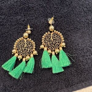 Lilly Pulitzer Gold and Green Tassel Earrings